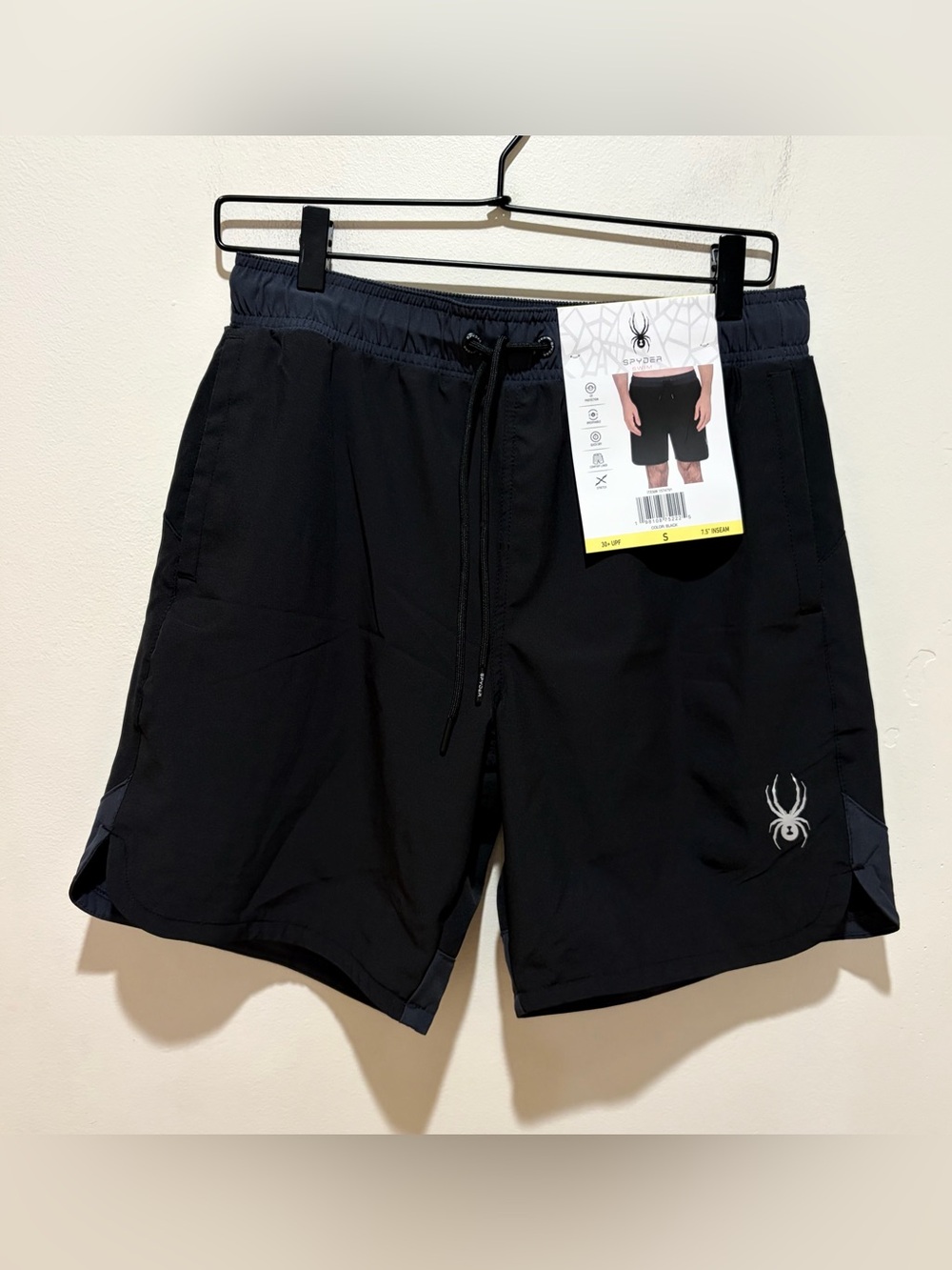 NWT Spyder Swim Black Swim Shorts UPF 30+ 7.5” Inseam - Men’s Size Small